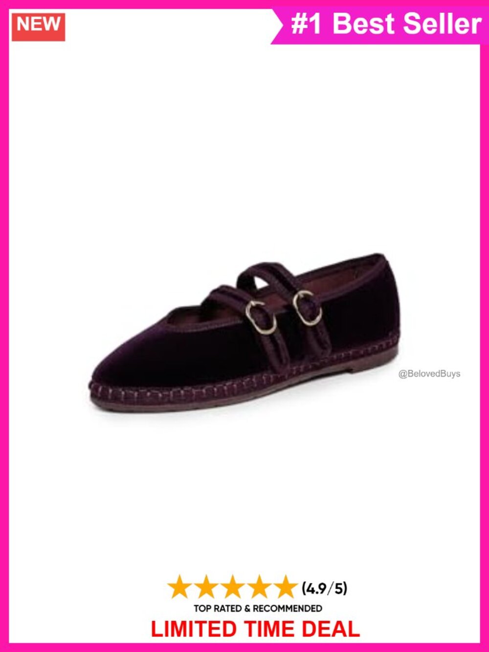 Claire Velvet Mary Jane Flats Cushioned Leather Footbed Buckle